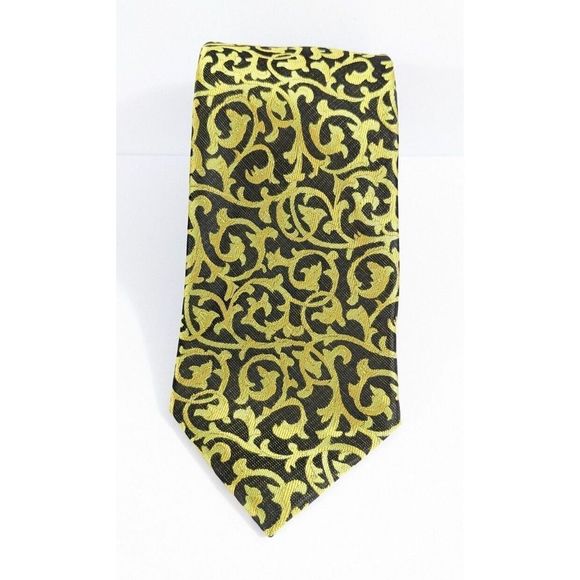 Alfani Elegant scrolling Black And Yellow Neck Tie - Picture 2 of 5